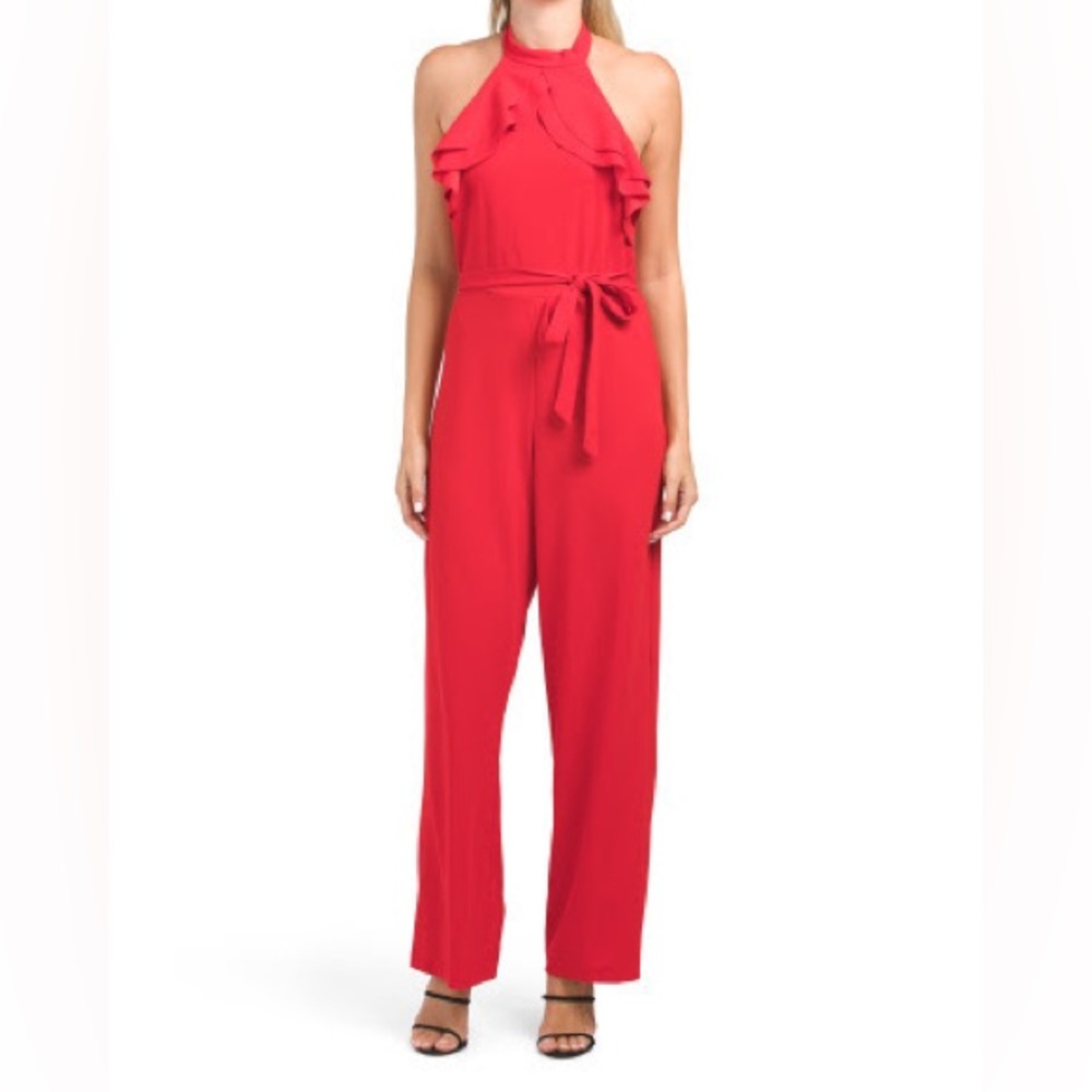 BEBE Ruffle Halter Jumpsuit